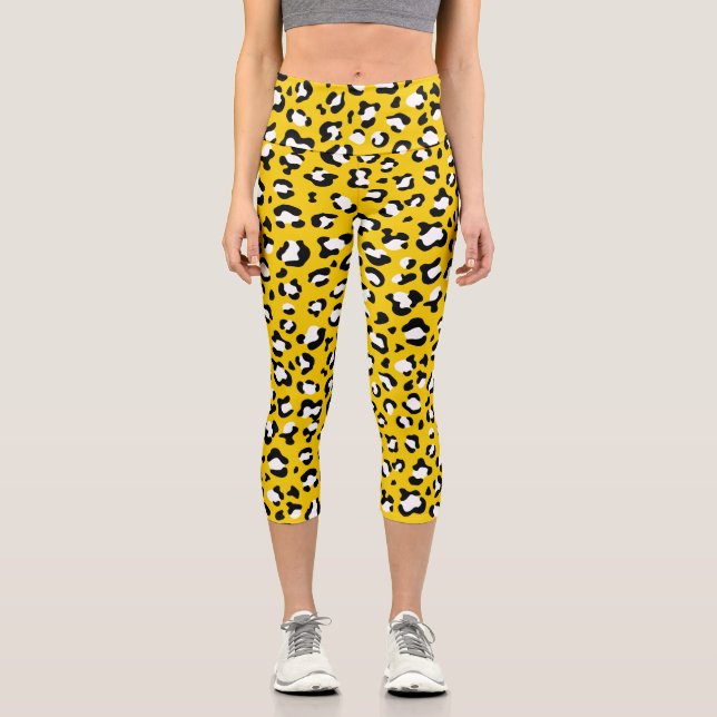 Leopard Print, Leopard Spots, Yellow Leopard Capri Leggings (Front)