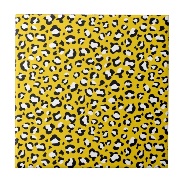 Leopard Print, Leopard Spots, Yellow Leopard Ceramic Tile (Front)