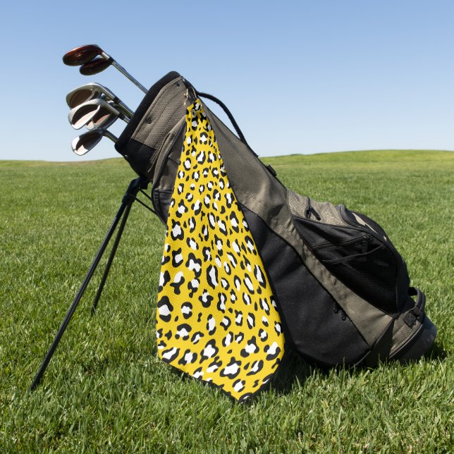 Leopard Print, Leopard Spots, Yellow Leopard Golf Towel (Green)