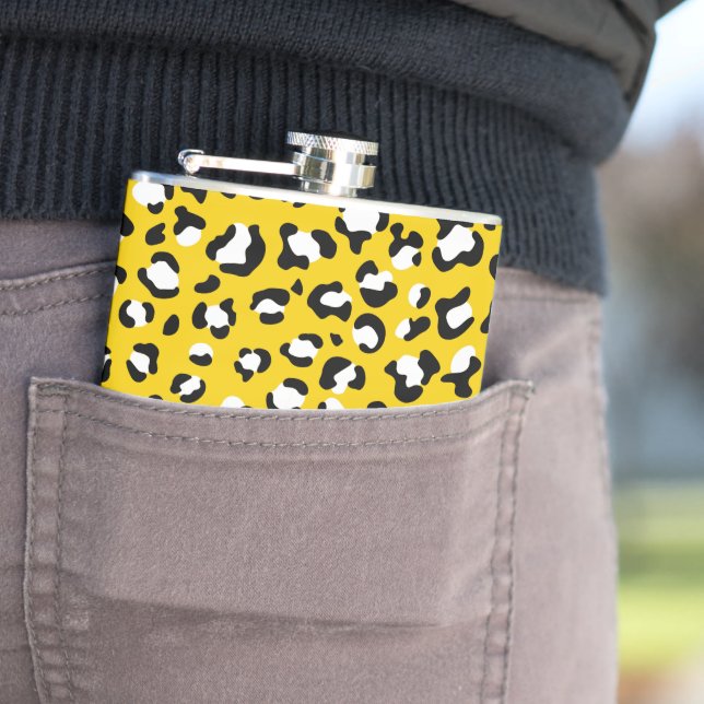 Leopard Print, Leopard Spots, Yellow Leopard Hip Flask (In Situ)