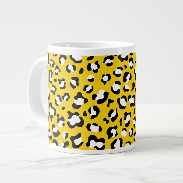 Leopard Print, Leopard Spots, Yellow Leopard Large Coffee Mug (Front Left)