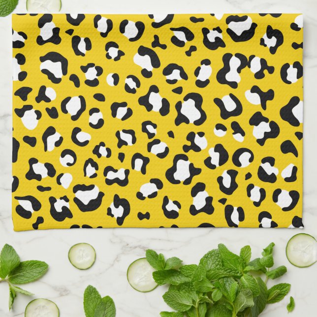 Leopard Print, Leopard Spots, Yellow Leopard Tea Towel (Folded)