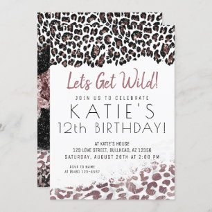 Leopard Print Let's Get Wild Rose Gold Birthday Invitation