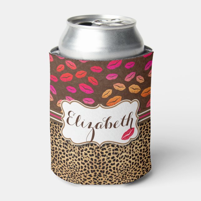 Leopard Print Lips Kisses Personalised Can Cooler (Can Front)