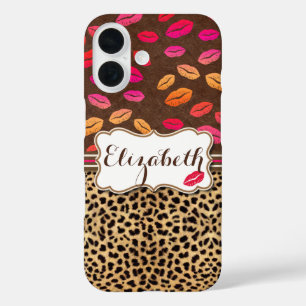 Leopard Print Lips Kisses Personalised iPhone 16 Case