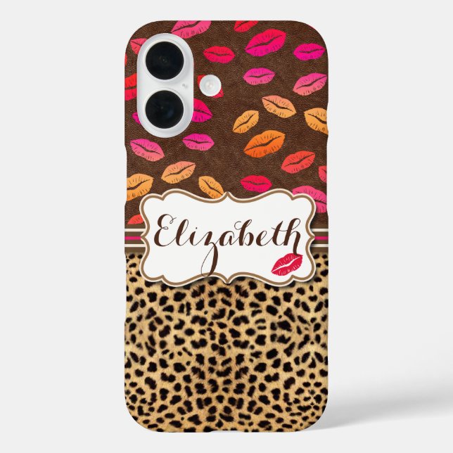 Leopard Print Lips Kisses Personalised Case-Mate iPhone Case (Back)