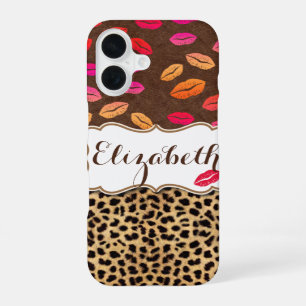 Leopard Print Lips Kisses Personalised iPhone 16 Case