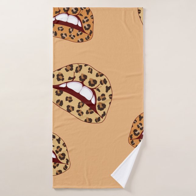 Leopard print lips seamless pattern,cheetah lips d bath towel (Bath Towel)