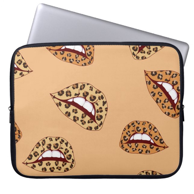Leopard print lips seamless pattern,cheetah lips d laptop sleeve (Front)