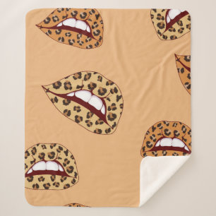 Leopard print lips seamless pattern,cheetah lips d sherpa blanket