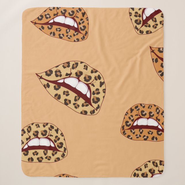 Leopard print lips seamless pattern,cheetah lips d sherpa blanket (Front)