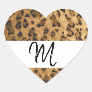 Leopard Print M monogram initials merchandise Heart Sticker
