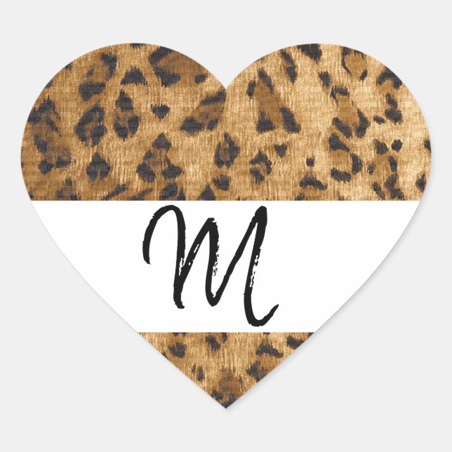 Leopard Print M monogram initials merchandise Heart Sticker (Front)