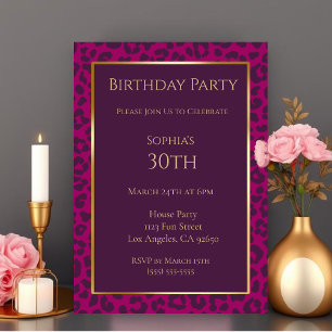 Leopard Print-Magenta-Birthday Invitation