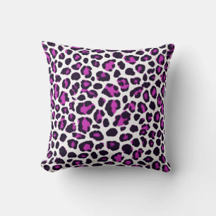 Leopard Print Magenta White Cushion