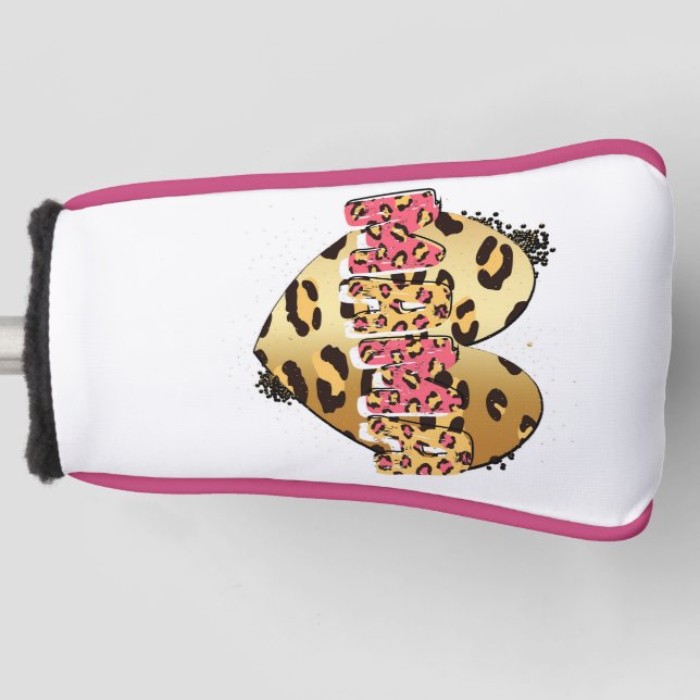 Leopard Print Mama Heart Golf Head Cover (Front)