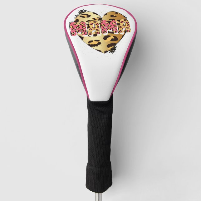 Leopard Print Mama Heart Golf Head Cover (Front)