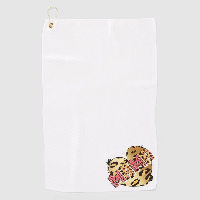 Leopard Print Mama Heart Golf Towel (Front)
