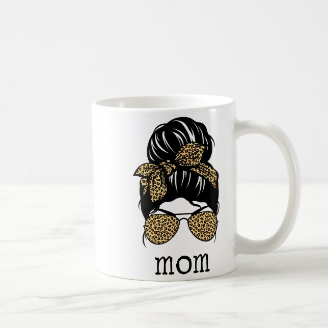 Leopard Print Messy Hair Bun Mom  Coffee Mug (Right)