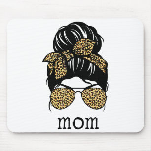 Leopard Print Messy Hair Bun Mom Mouse Pad