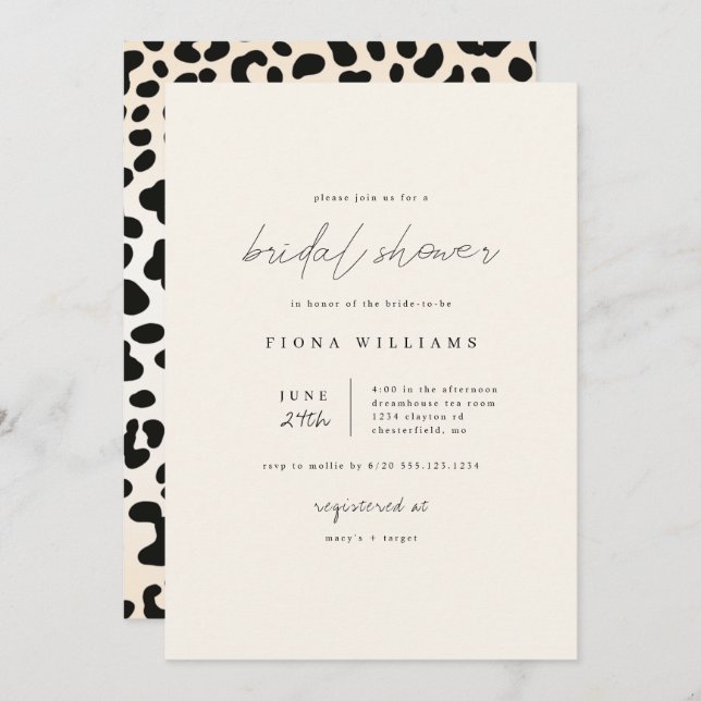 Leopard Print Minimalist Bridal Shower Invitation (Front/Back)