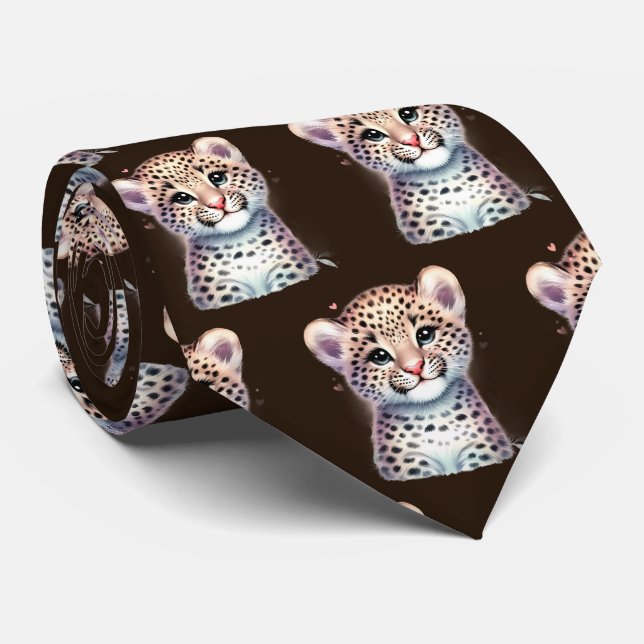Leopard Print Modern Kawaii Cute Cheetah Babies Tie (Rolled)