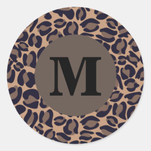 Leopard Print Monogram Classic Jungle Party Classic Round Sticker