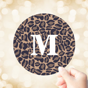 Leopard Print Monogram Classic Jungle Party Classic Round Sticker
