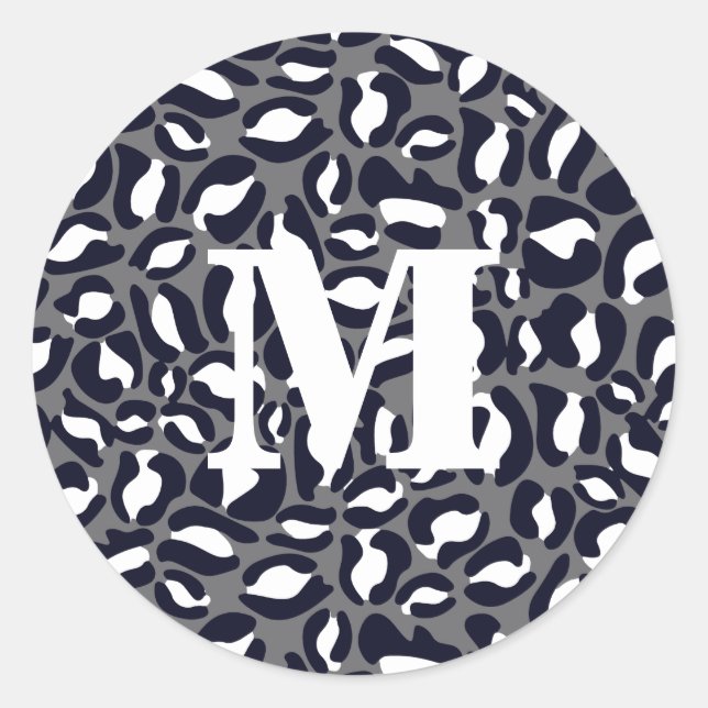 Leopard Print Monogram Classic Jungle Party Round Sticker (Front)
