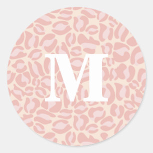 Leopard Print Monogram Classic Pink Jungle Party Round Sticker
