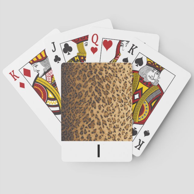 Leopard Print monogram I initials Playing Cards (Back)