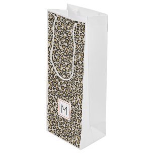 Leopard Print Monogram INITIAL Chic Animal Wine Gift Bag
