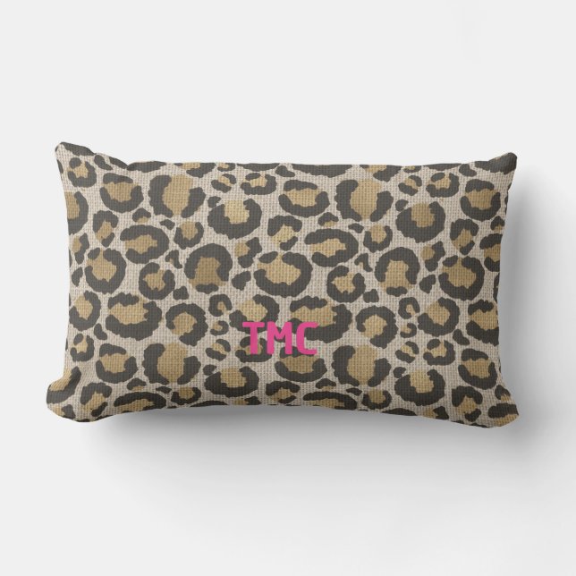Leopard Print Monogram INITIALS Chic Animal Fun  Lumbar Cushion (Front)