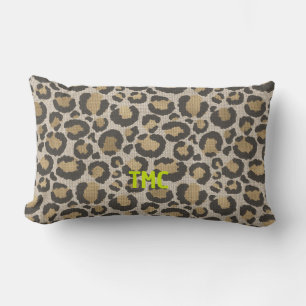 Leopard Print Monogram Initials Chic Designer Fun Lumbar Cushion