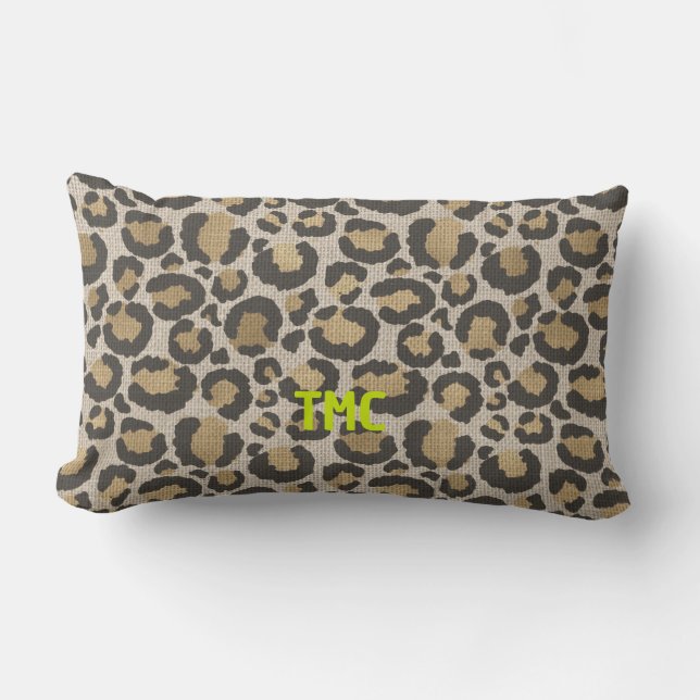 Leopard Print Monogram Initials Chic Designer Fun Lumbar Cushion (Front)