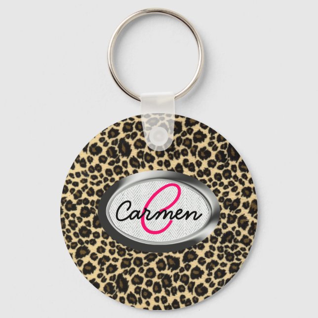 Leopard Print Monogram Key Ring (Front)