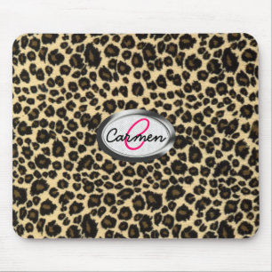 Leopard Print Monogram Mouse Pad