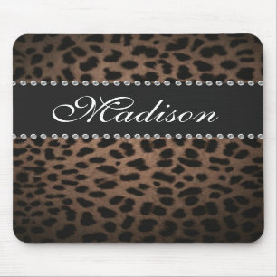 Leopard Print Monogram Rhinestone Bling Mouse Pad