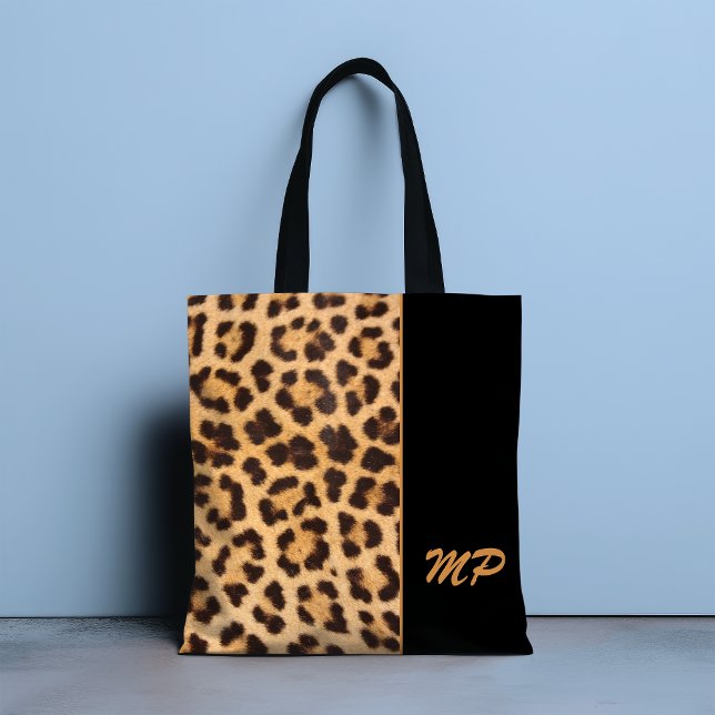Leopard Print Monogram Stylish Personalised  Tote Bag (Creator Uploaded)