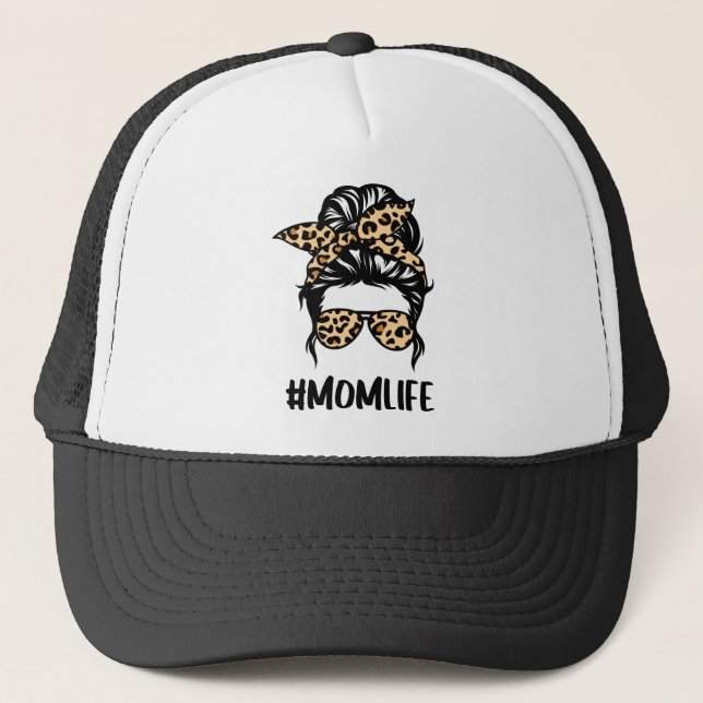Leopard Print Mum Life Trucker Hat (Front)