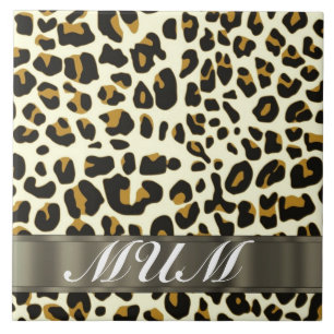 Leopard print mum text ceramic tile