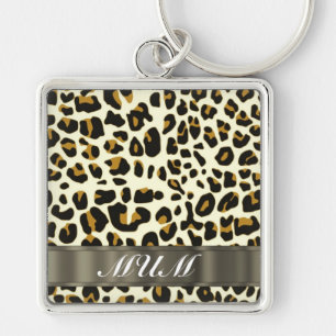 Leopard print mum text key ring