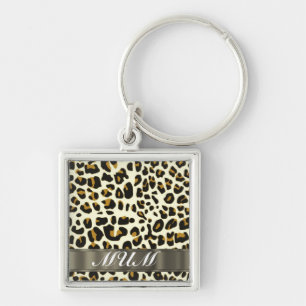 Leopard print mum text key ring