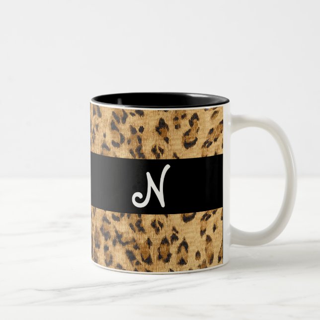 Leopard Print N monogram initials Coffee Mug Cup (Right)