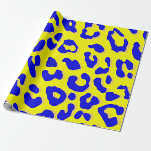 Leopard Print Navy Yellow Wrapping Paper