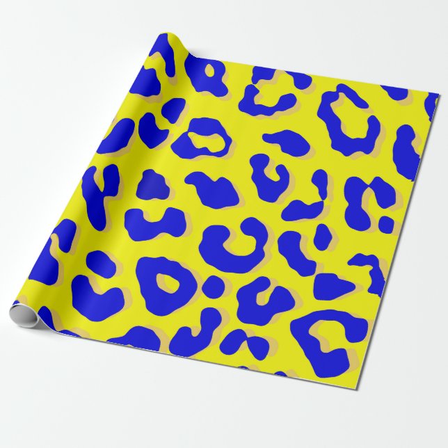 Leopard Print Navy Yellow Wrapping Paper (Unrolled)