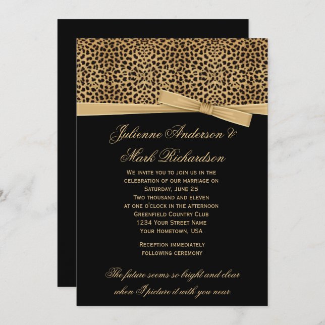 Leopard Print on Black Wedding Invitation (Front/Back)