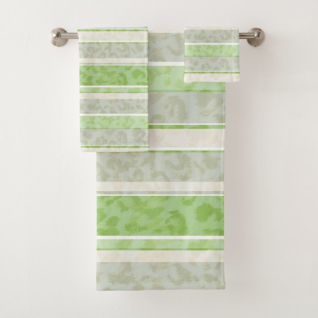 Leopard print on striped background. bath towel set (Insitu)