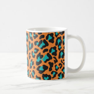 Leopard Print Orange, Black, Aqua Coffee Mug