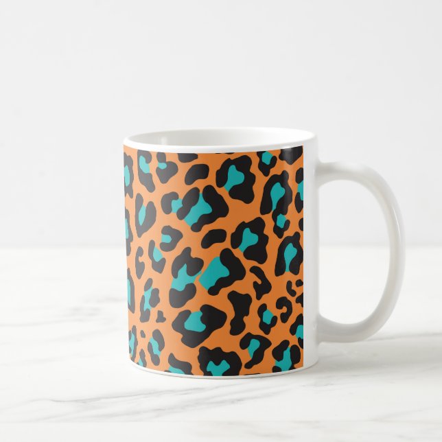 Leopard Print Orange, Black, Aqua Coffee Mug (Right)